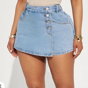 Fashion Nova Light Blue Button-Up Mini Skort